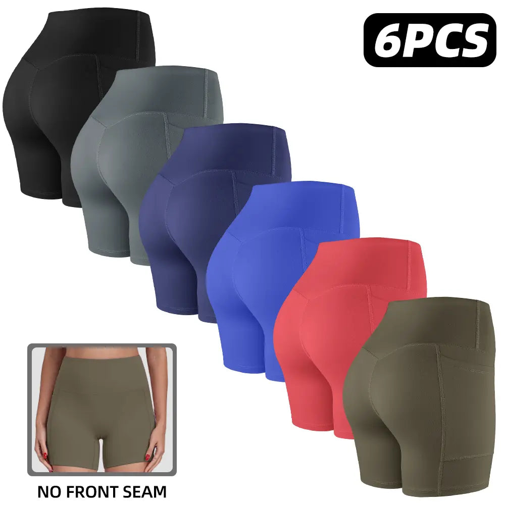 【LOCAL SHIPPING】1/3/4/6-PACK NO FRONT SEAM & BUTT LIFTING SHORTS with Pockets S-2XL - 2026 New Women'S High Waist Tummy Control 5'' Shorts with 1'' Elastic Waistband Yoga Wear Fitness Yoga Gym Activewear