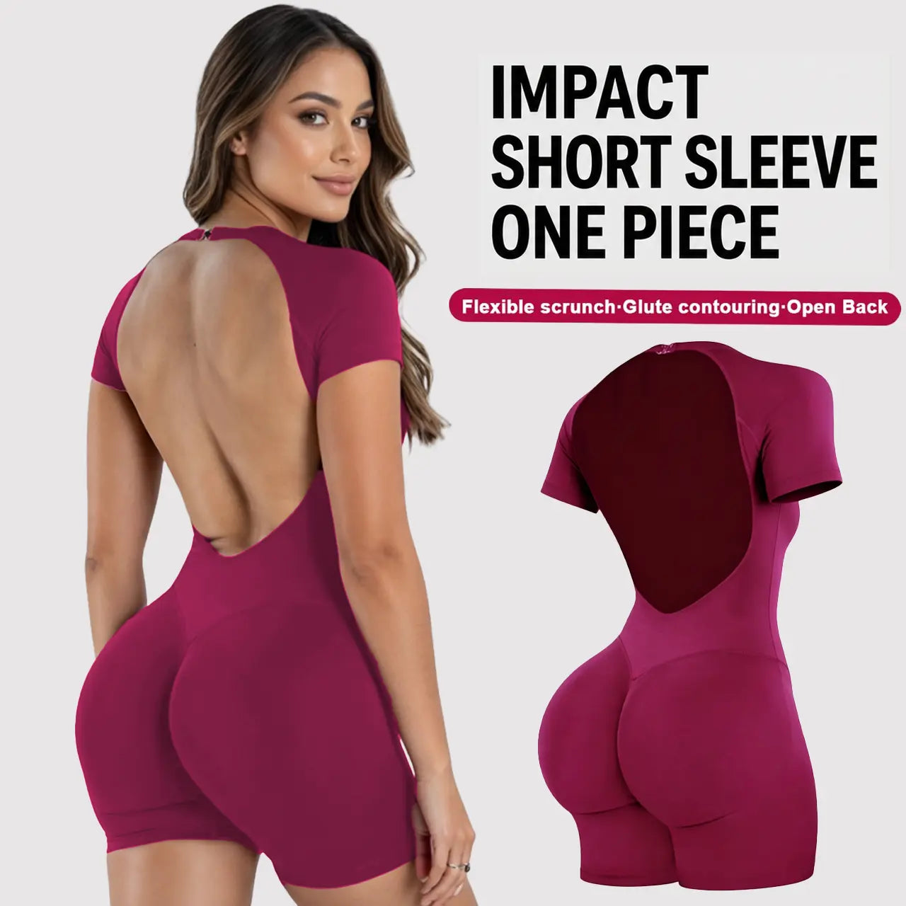 [SIZE up 1] DEEFY Impact Short Sleeve One Piece Women'S Seamless Workout Unitard Tummy Control Butt Lifting Short Sleeve Yoga Romper [STRONG COMPRESSED]