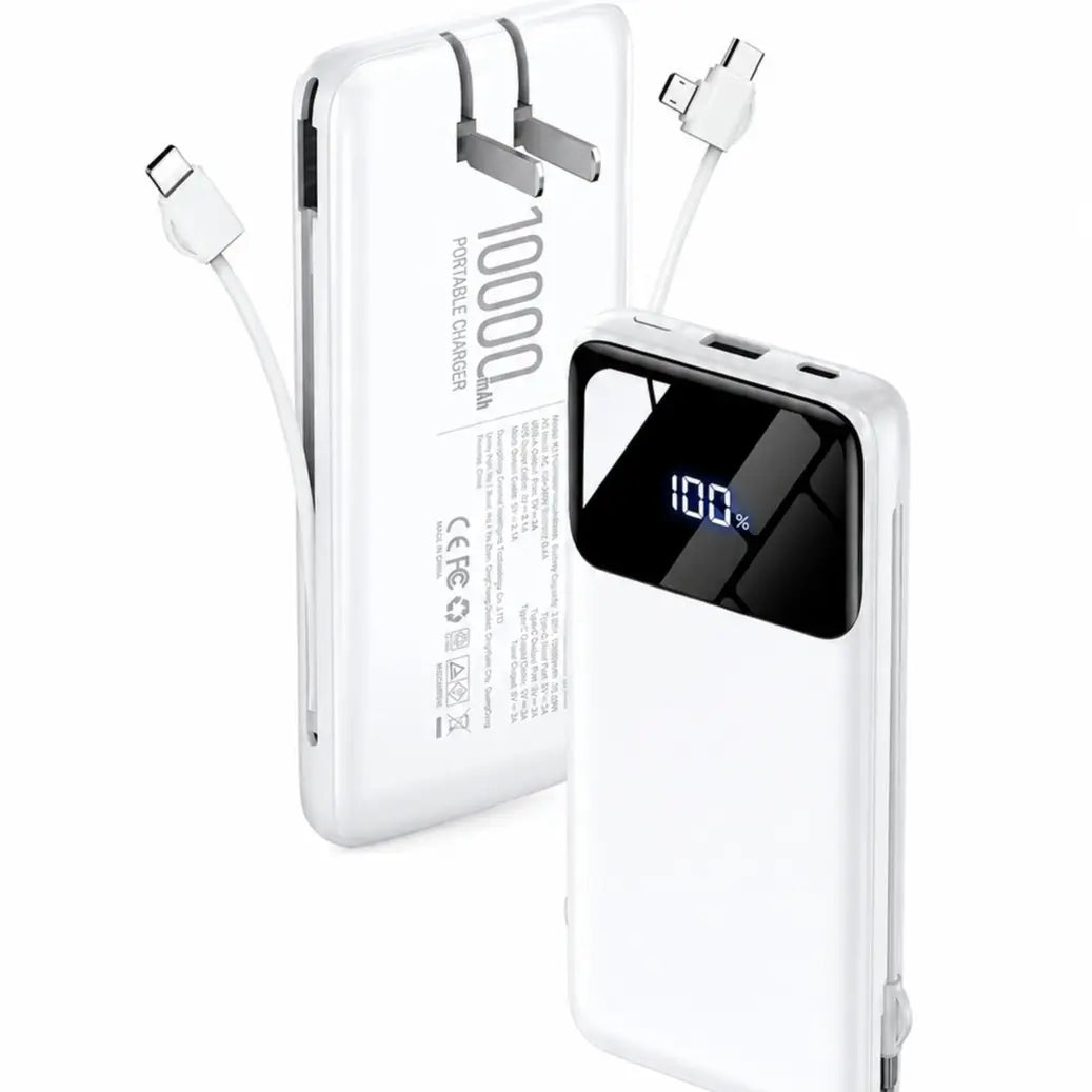 Power Bank, 10000Mah Portable Charger with 4 Built-In Cables, 22.5W Fast Charging, 6 Outputs, LED Display Battery Pack for Iphone Android Ipad Travel, K11 Summerwins