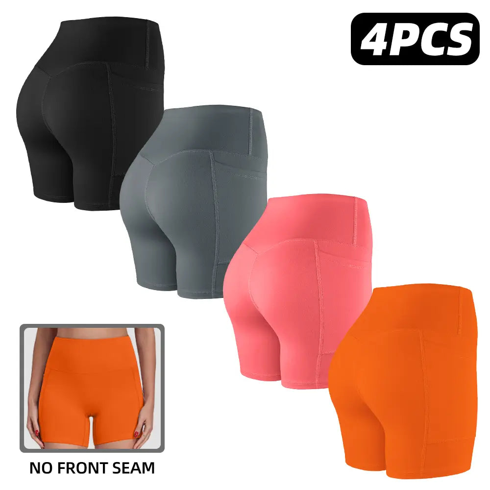 【LOCAL SHIPPING】1/3/4/6-PACK NO FRONT SEAM & BUTT LIFTING SHORTS with Pockets S-2XL - 2026 New Women'S High Waist Tummy Control 5'' Shorts with 1'' Elastic Waistband Yoga Wear Fitness Yoga Gym Activewear