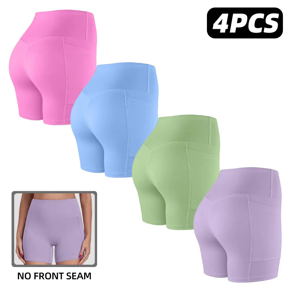 【LOCAL SHIPPING】1/3/4/6-PACK NO FRONT SEAM & BUTT LIFTING SHORTS with Pockets S-2XL - 2026 New Women'S High Waist Tummy Control 5'' Shorts with 1'' Elastic Waistband Yoga Wear Fitness Yoga Gym Activewear