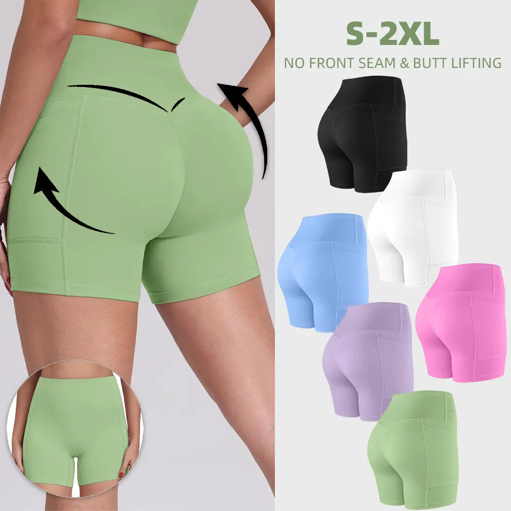 【LOCAL SHIPPING】1/3/4/6-PACK NO FRONT SEAM & BUTT LIFTING SHORTS with Pockets S-2XL - 2026 New Women'S High Waist Tummy Control 5'' Shorts with 1'' Elastic Waistband Yoga Wear Fitness Yoga Gym Activewear
