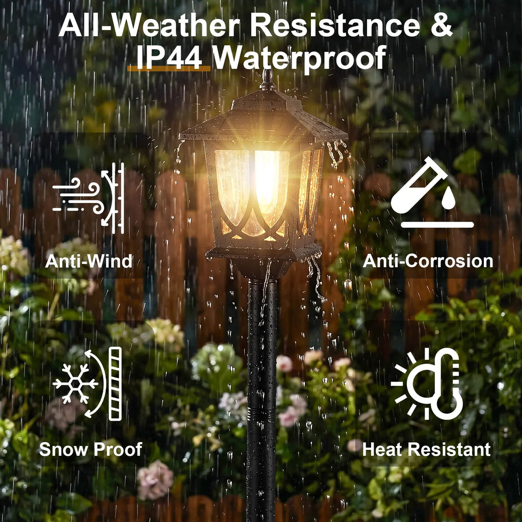 DERAYSION 2 Pack IP44 Waterproof Solar Pathway Lamp Post Lights, Adjustable Height, Auto Dusk-To-Dawn 3000K Warm White Outdoor Lights for Garden Yard Driveway Decor