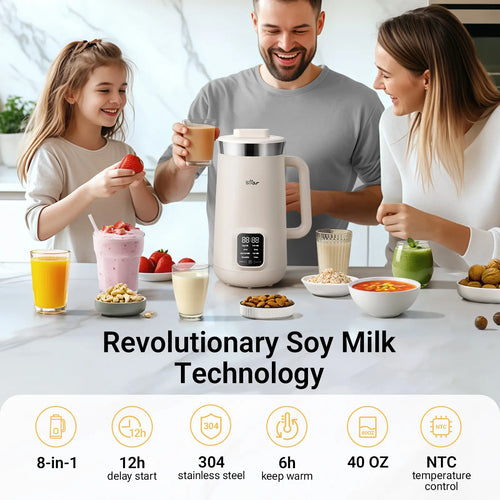 Bear 8-in-1 Nut Milk Maker: Create Fresh Soy, Almond, Oat Milk & More with Self-Cleaning and Delay Features