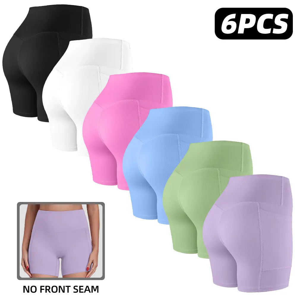 【LOCAL SHIPPING】1/3/4/6-PACK NO FRONT SEAM & BUTT LIFTING SHORTS with Pockets S-2XL - 2026 New Women'S High Waist Tummy Control 5'' Shorts with 1'' Elastic Waistband Yoga Wear Fitness Yoga Gym Activewear
