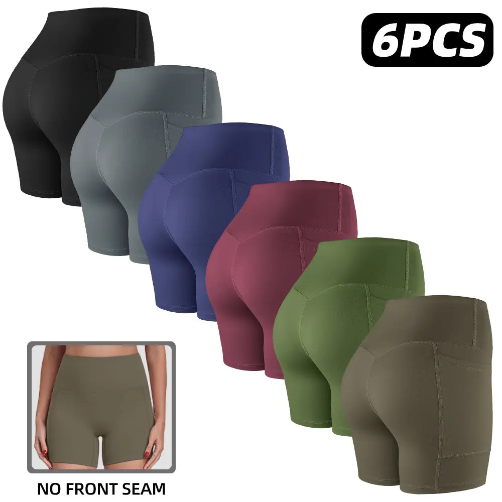 【LOCAL SHIPPING】1/3/4/6-PACK NO FRONT SEAM & BUTT LIFTING SHORTS with Pockets S-2XL - 2026 New Women'S High Waist Tummy Control 5'' Shorts with 1'' Elastic Waistband Yoga Wear Fitness Yoga Gym Activewear