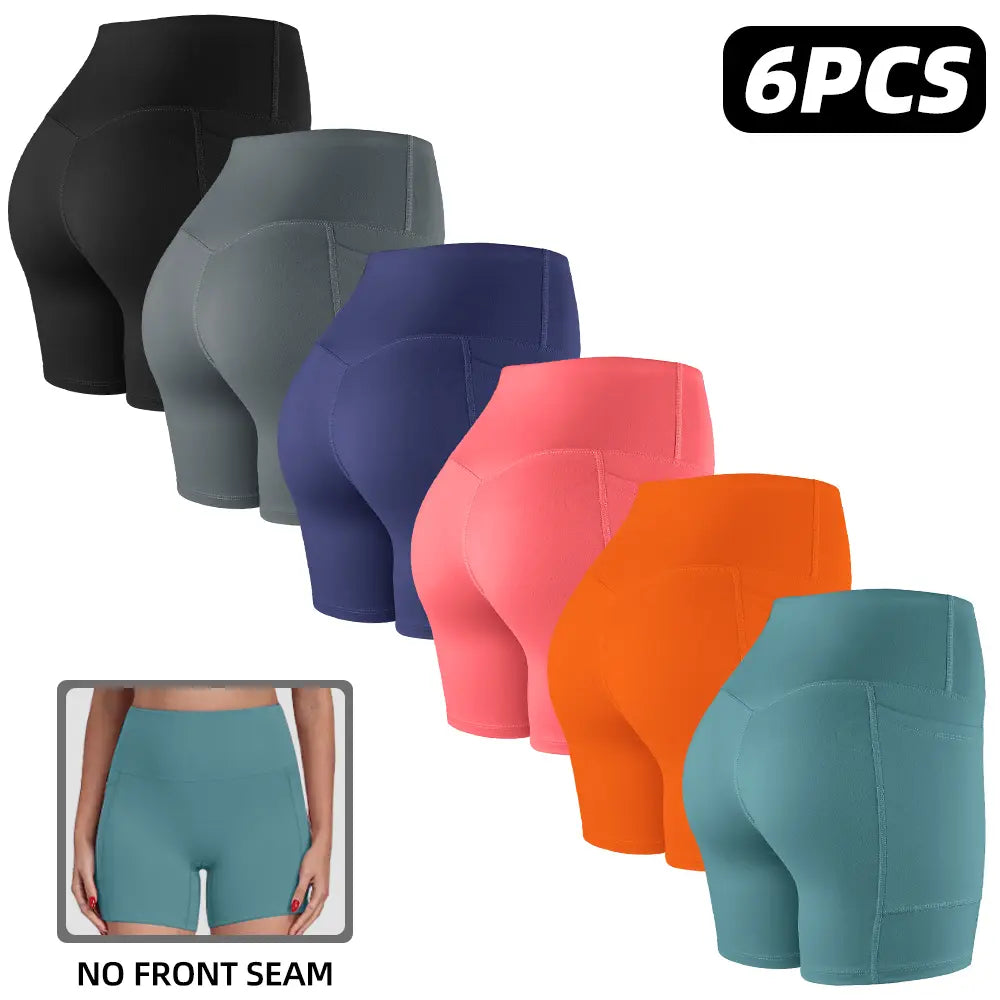 【LOCAL SHIPPING】1/3/4/6-PACK NO FRONT SEAM & BUTT LIFTING SHORTS with Pockets S-2XL - 2026 New Women'S High Waist Tummy Control 5'' Shorts with 1'' Elastic Waistband Yoga Wear Fitness Yoga Gym Activewear