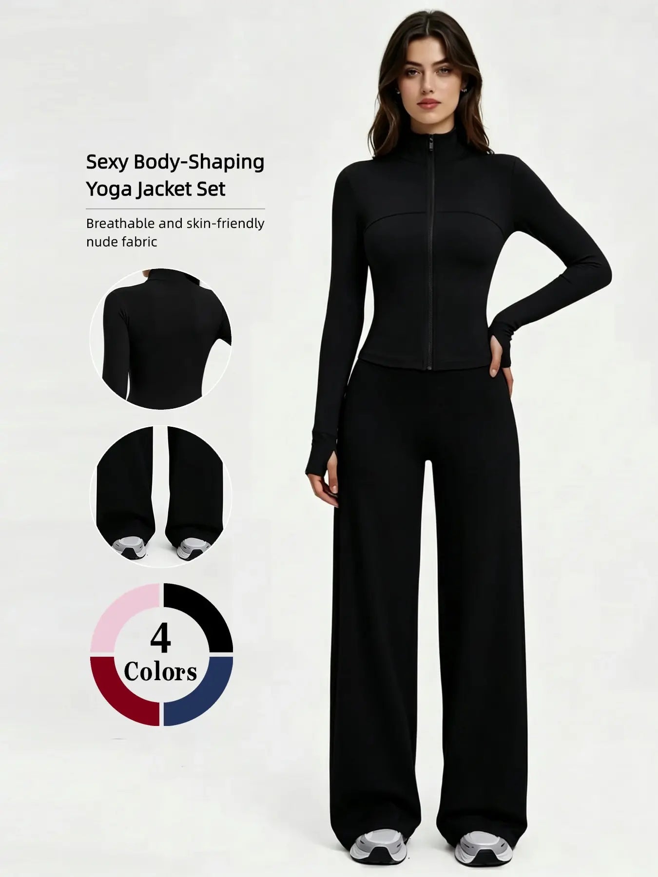 Yoga Set for Women, Long Sleeve Fitted Jacket + High Waist Pants, Quick Dry Sportswear for All Seasons, Perfect for Gym & Daily Wear