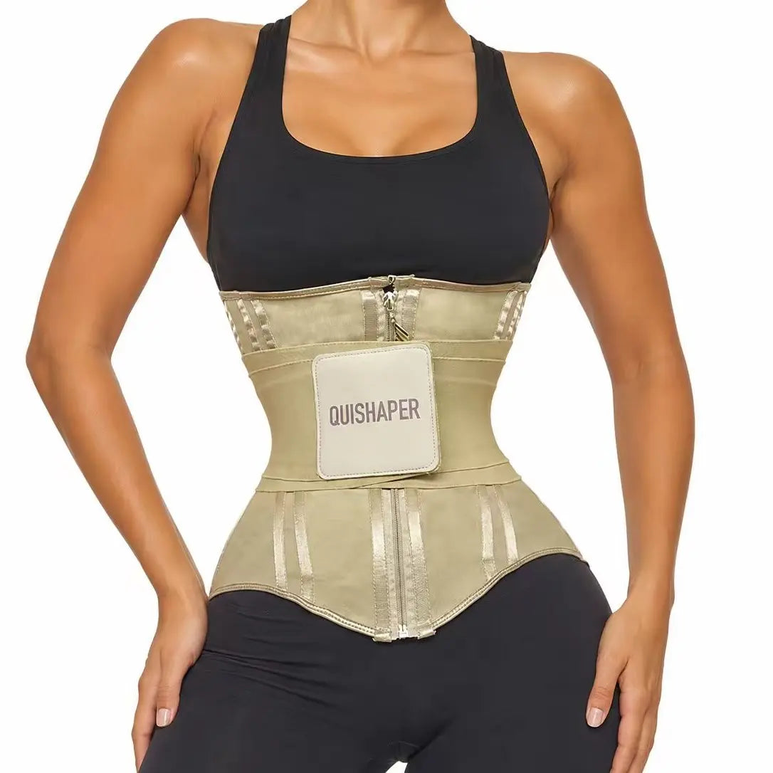 QUISHAPER Breathable Waist Trainer Belt Cincher Trimmer Tummy Control Body Shaper Women and Men for Corset Sport Workout Postpartum Belly Band Gym Beauty Shapewear Girdle Zipper Hooks Womenswear