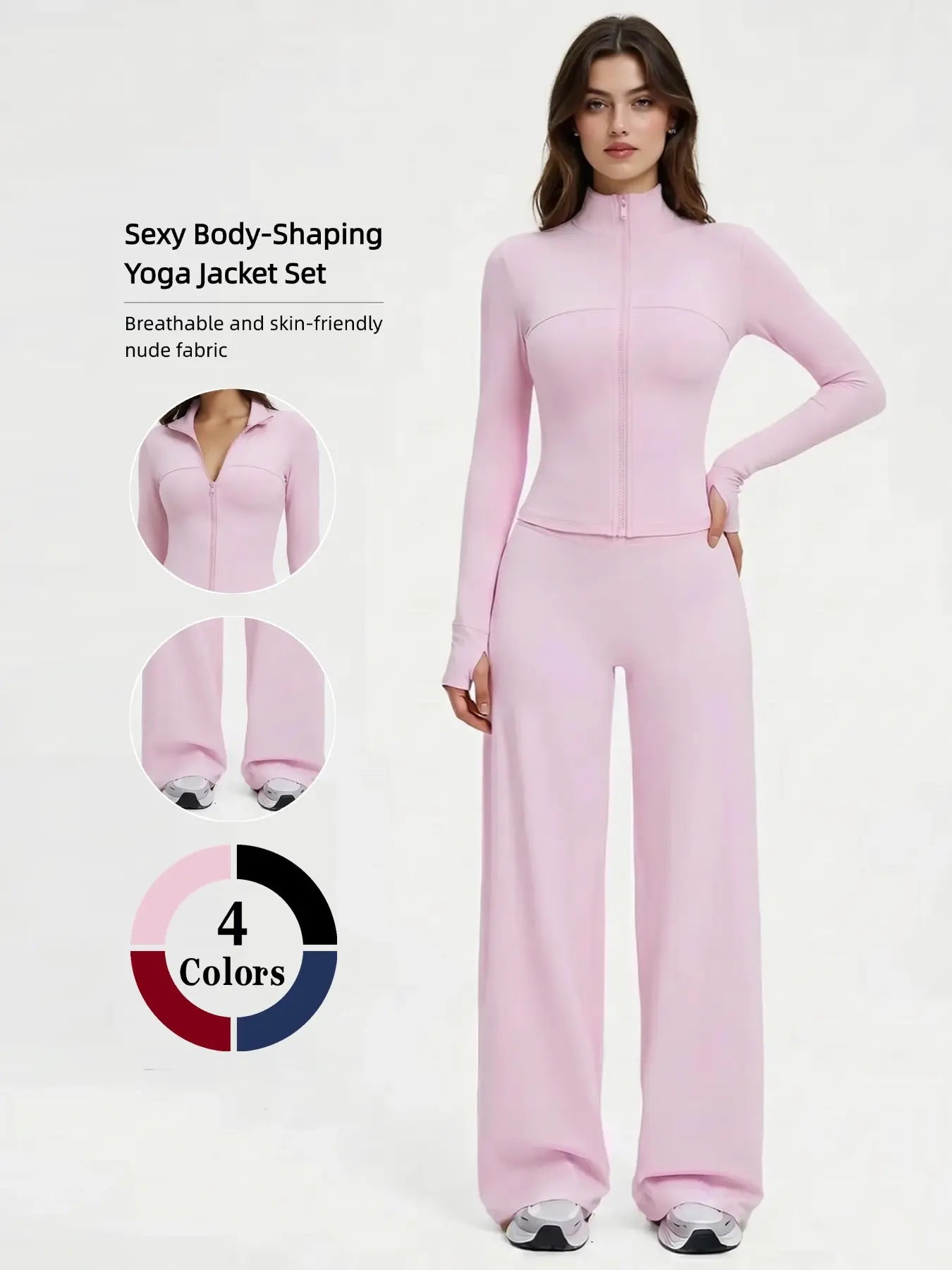 Yoga Set for Women, Long Sleeve Fitted Jacket + High Waist Pants, Quick Dry Sportswear for All Seasons, Perfect for Gym & Daily Wear
