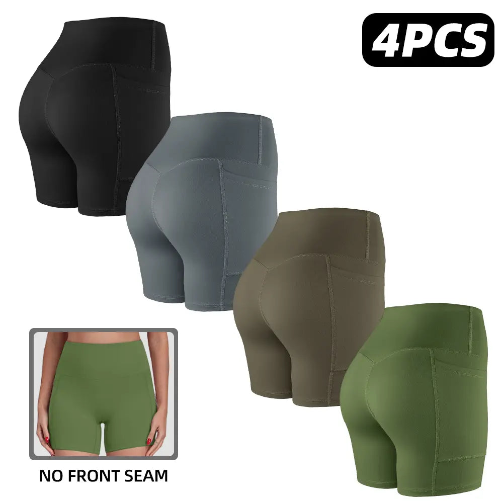 【LOCAL SHIPPING】1/3/4/6-PACK NO FRONT SEAM & BUTT LIFTING SHORTS with Pockets S-2XL - 2026 New Women'S High Waist Tummy Control 5'' Shorts with 1'' Elastic Waistband Yoga Wear Fitness Yoga Gym Activewear