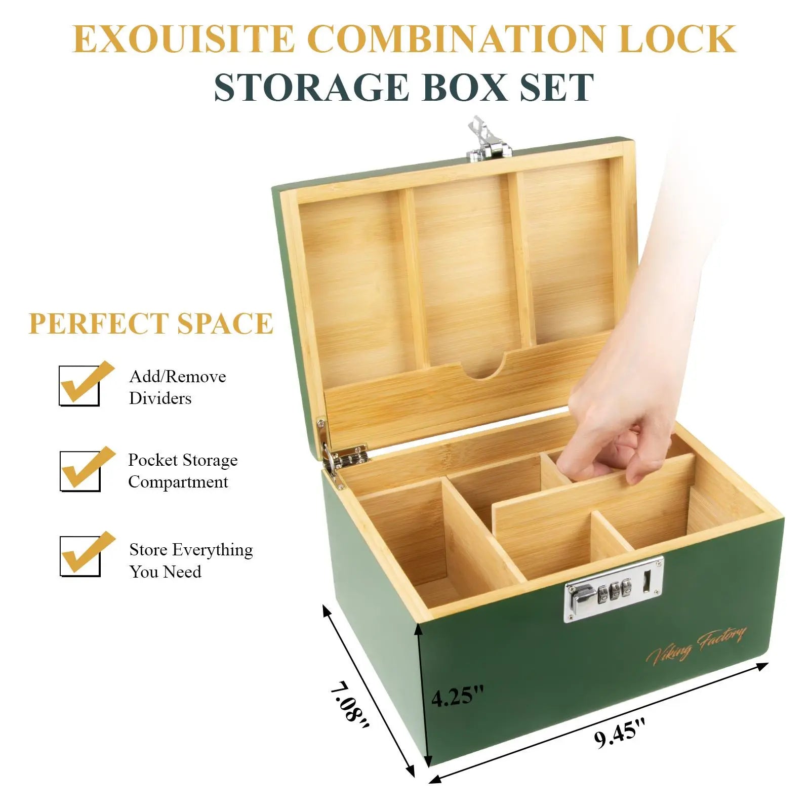 Viking Factory Large Bamboo Storage Box, Elegant Home Office Decorative Organizer Set | Mortise Tenon Crafted