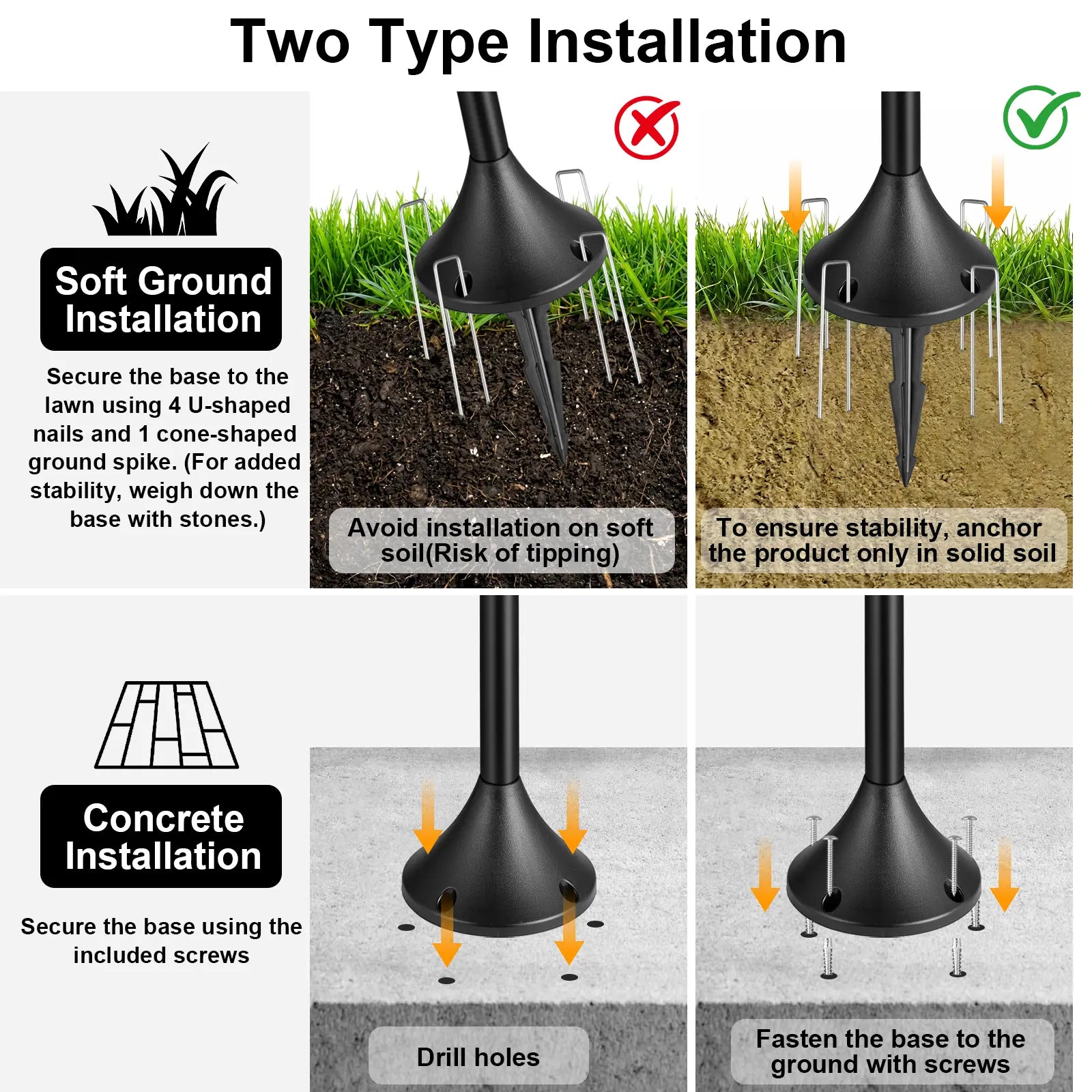 DERAYSION 2 Pack IP44 Waterproof Solar Pathway Lamp Post Lights, Adjustable Height, Auto Dusk-To-Dawn 3000K Warm White Outdoor Lights for Garden Yard Driveway Decor