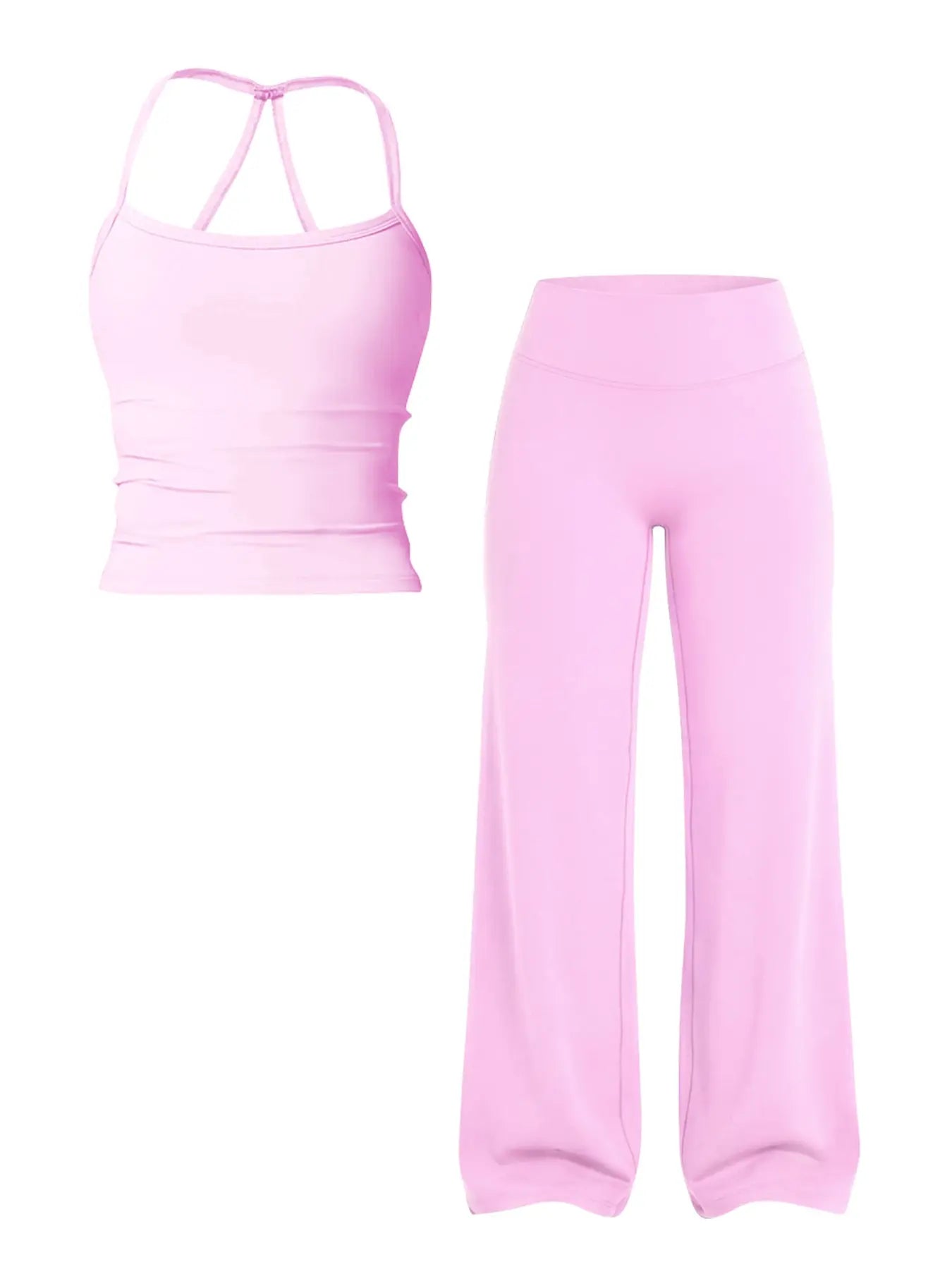 Women'S Solid Color Sporty Tank Top and Long Pants Set, Summer Comfortable Yoga, Casual Slim-Fit Mid-Waist Clothing Set, Athleisure Outfits