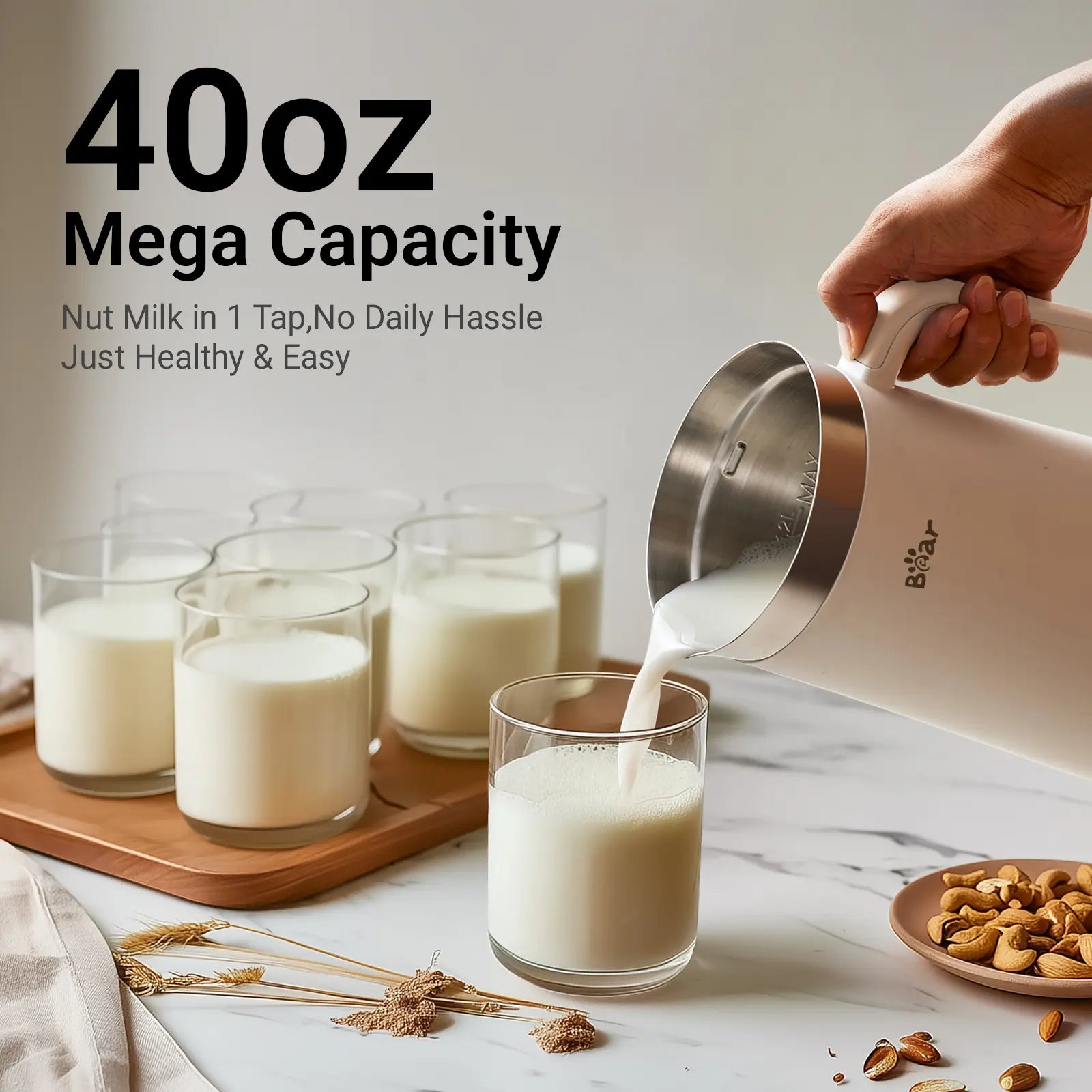 Bear 8-in-1 Nut Milk Maker: Create Fresh Soy, Almond, Oat Milk & More with Self-Cleaning and Delay Features