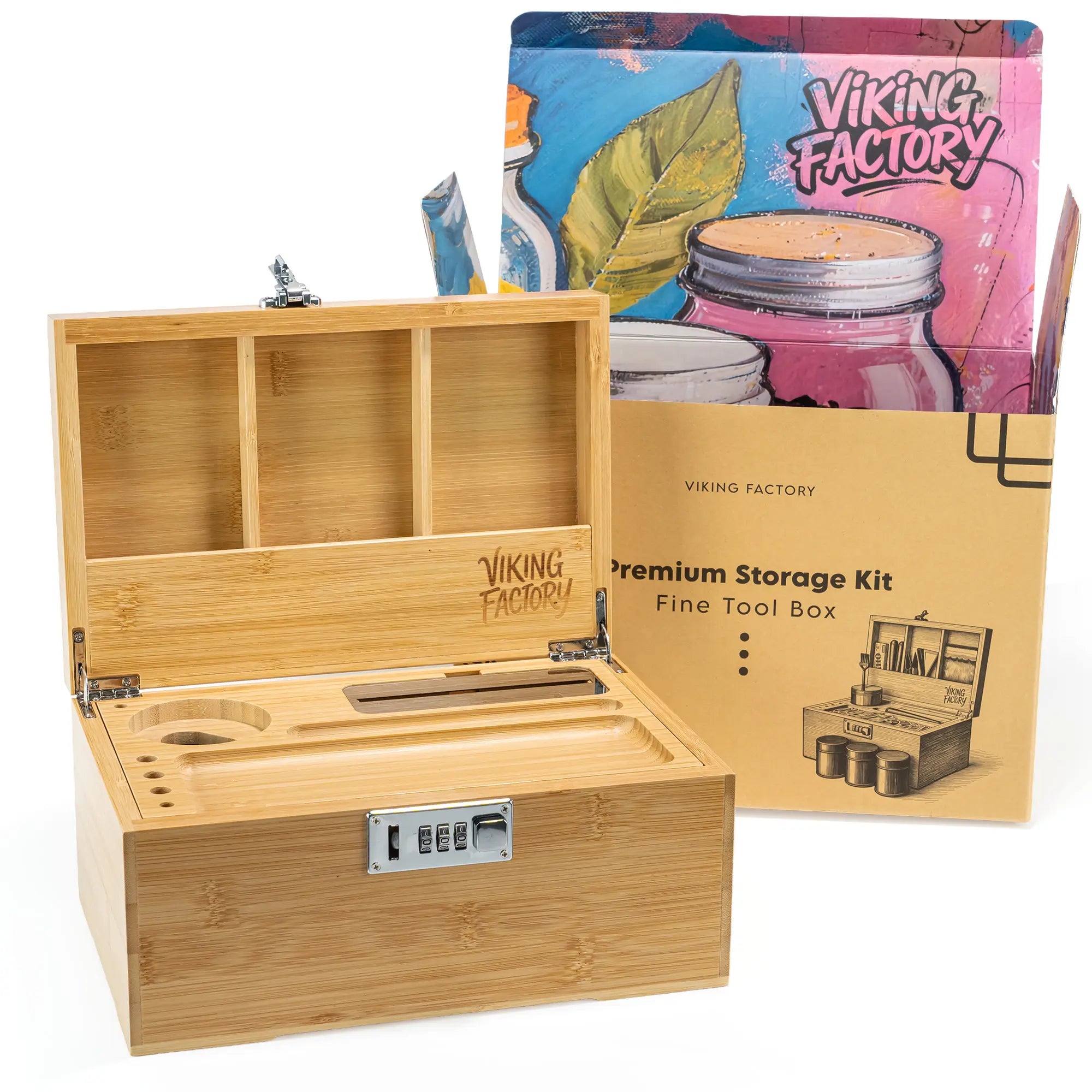 Viking Factory Large Bamboo Storage Box, Elegant Home Office Decorative Organizer Set | Mortise Tenon Crafted