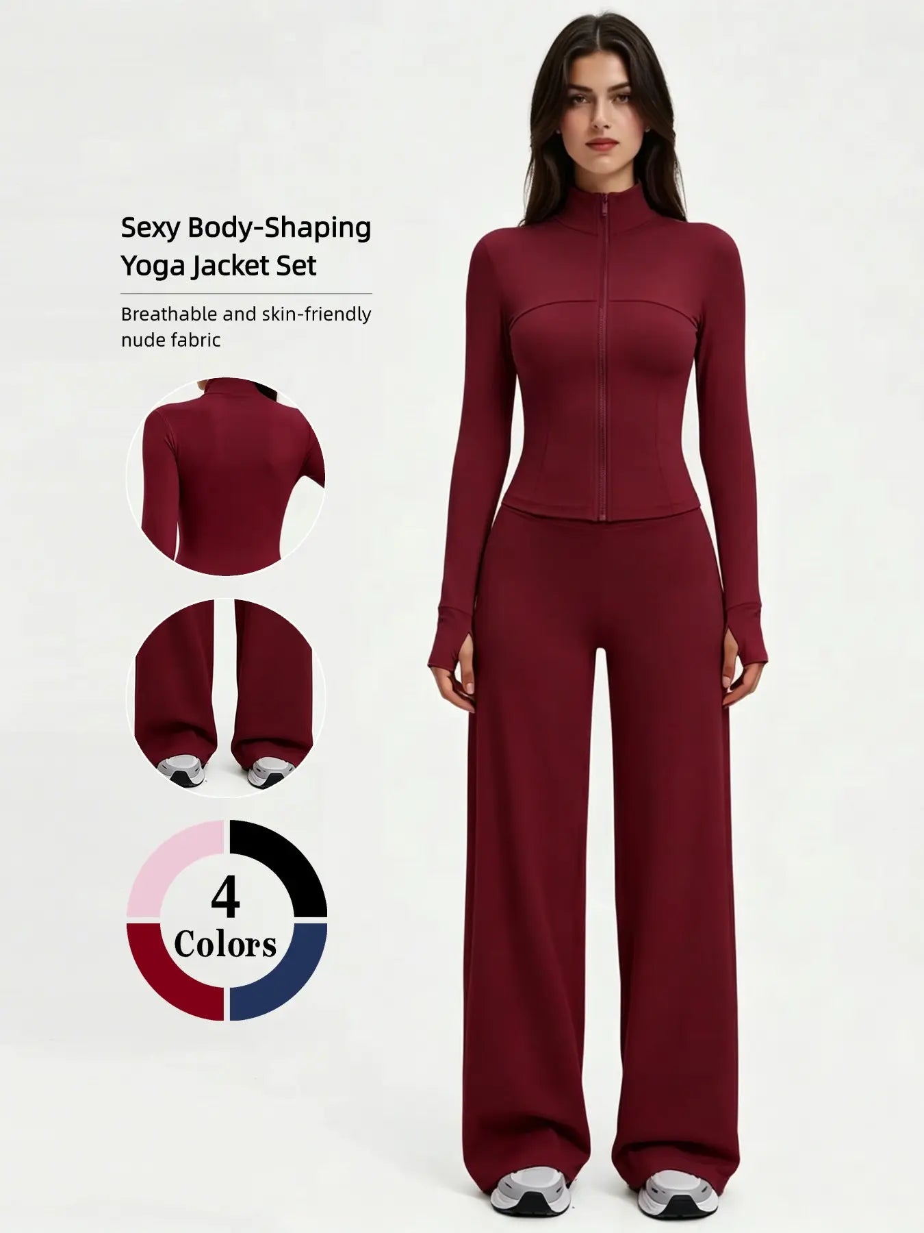 Yoga Set for Women, Long Sleeve Fitted Jacket + High Waist Pants, Quick Dry Sportswear for All Seasons, Perfect for Gym & Daily Wear
