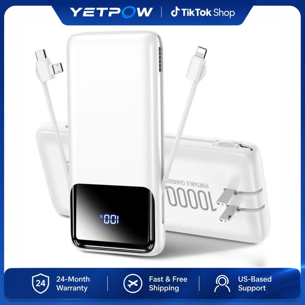 Power Bank, 10000Mah Portable Charger with 4 Built-In Cables, 22.5W Fast Charging, 6 Outputs, LED Display Battery Pack for Iphone Android Ipad Travel, K11 Summerwins