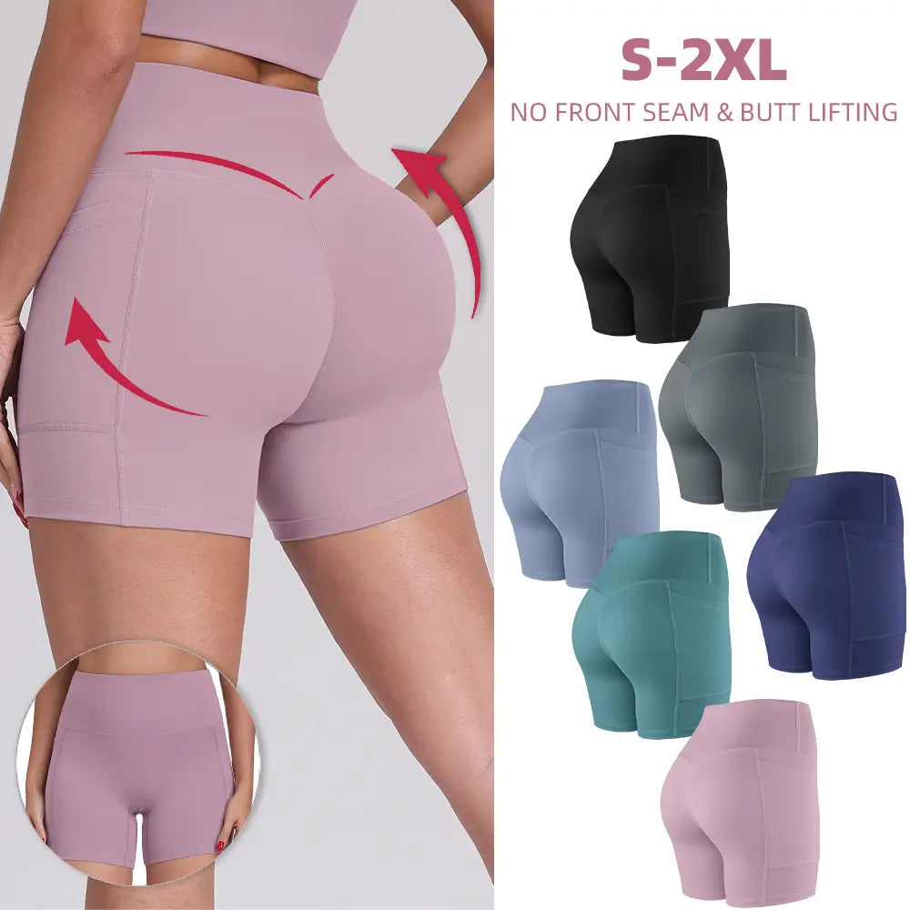 【LOCAL SHIPPING】1/3/4/6-PACK NO FRONT SEAM & BUTT LIFTING SHORTS with Pockets S-2XL - 2026 New Women'S High Waist Tummy Control 5'' Shorts with 1'' Elastic Waistband Yoga Wear Fitness Yoga Gym Activewear