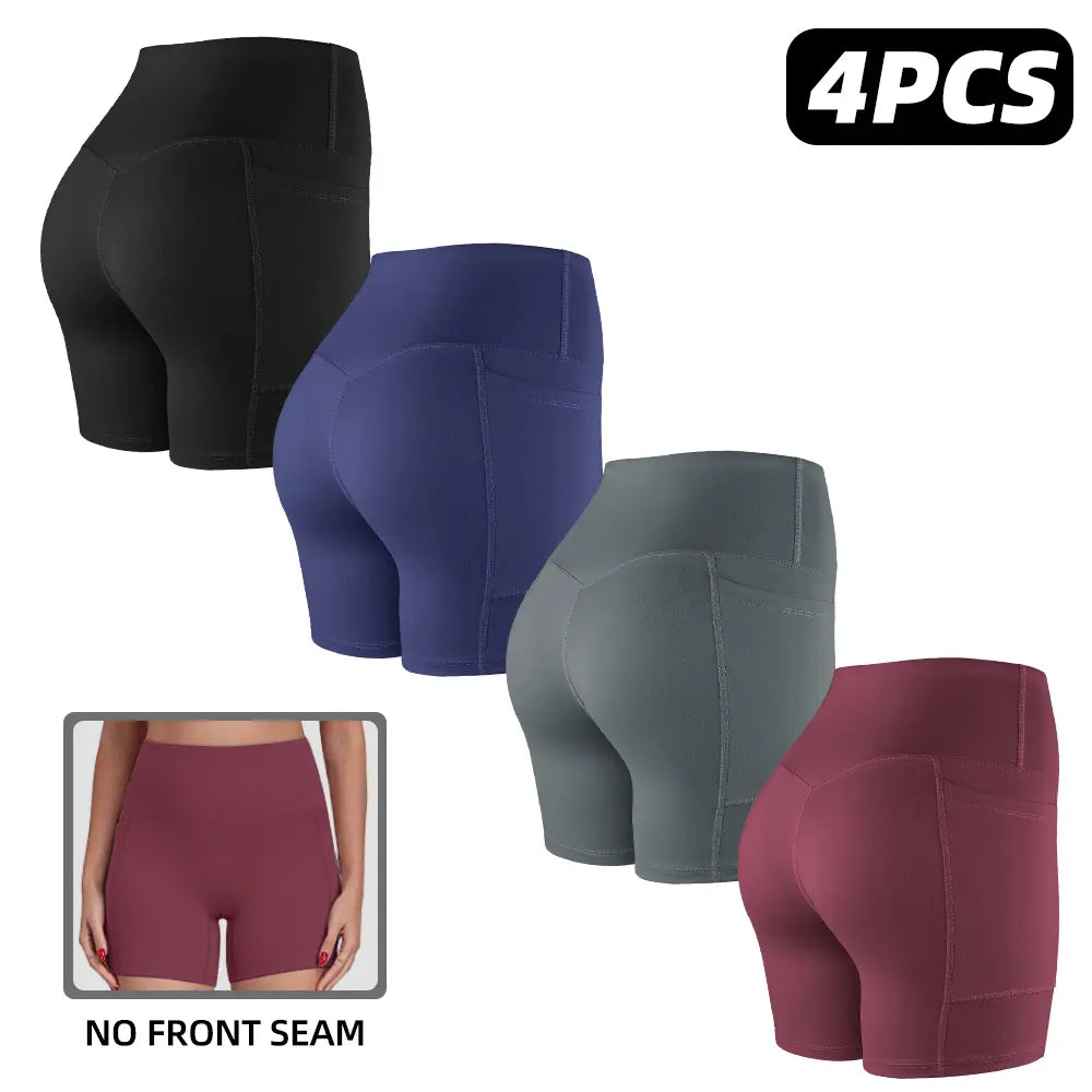 【LOCAL SHIPPING】1/3/4/6-PACK NO FRONT SEAM & BUTT LIFTING SHORTS with Pockets S-2XL - 2026 New Women'S High Waist Tummy Control 5'' Shorts with 1'' Elastic Waistband Yoga Wear Fitness Yoga Gym Activewear