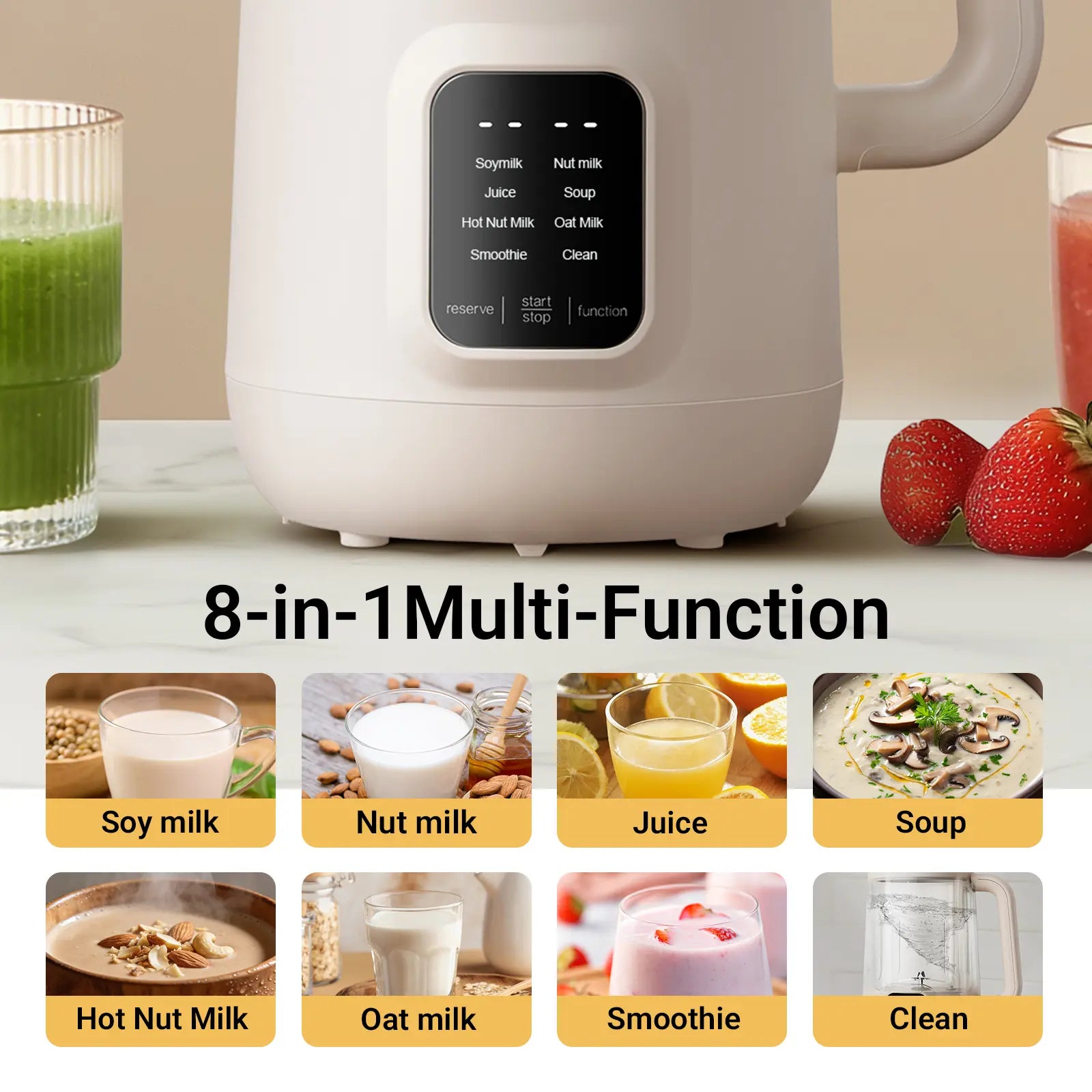Bear 8-in-1 Nut Milk Maker: Create Fresh Soy, Almond, Oat Milk & More with Self-Cleaning and Delay Features