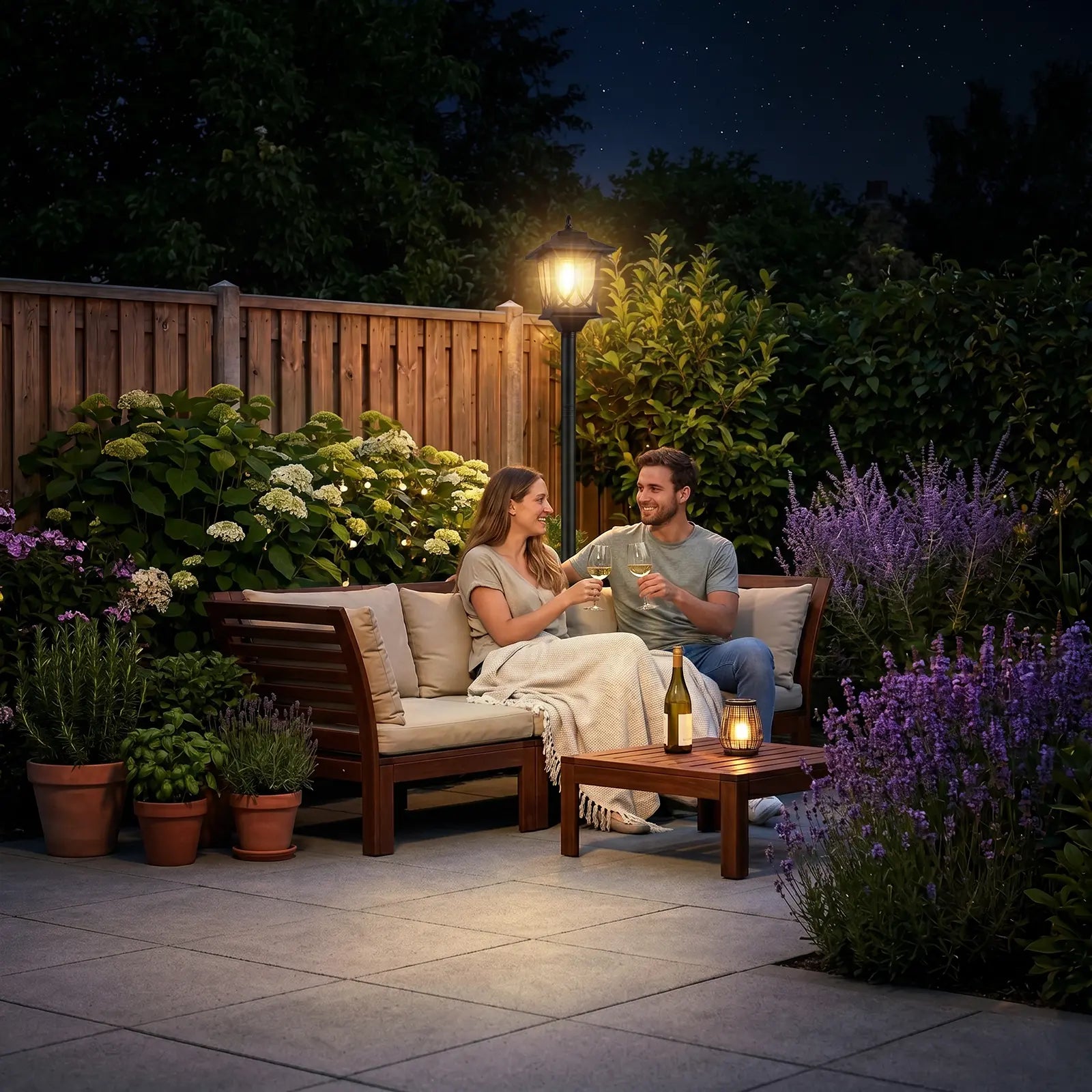 DERAYSION 2 Pack IP44 Waterproof Solar Pathway Lamp Post Lights, Adjustable Height, Auto Dusk-To-Dawn 3000K Warm White Outdoor Lights for Garden Yard Driveway Decor