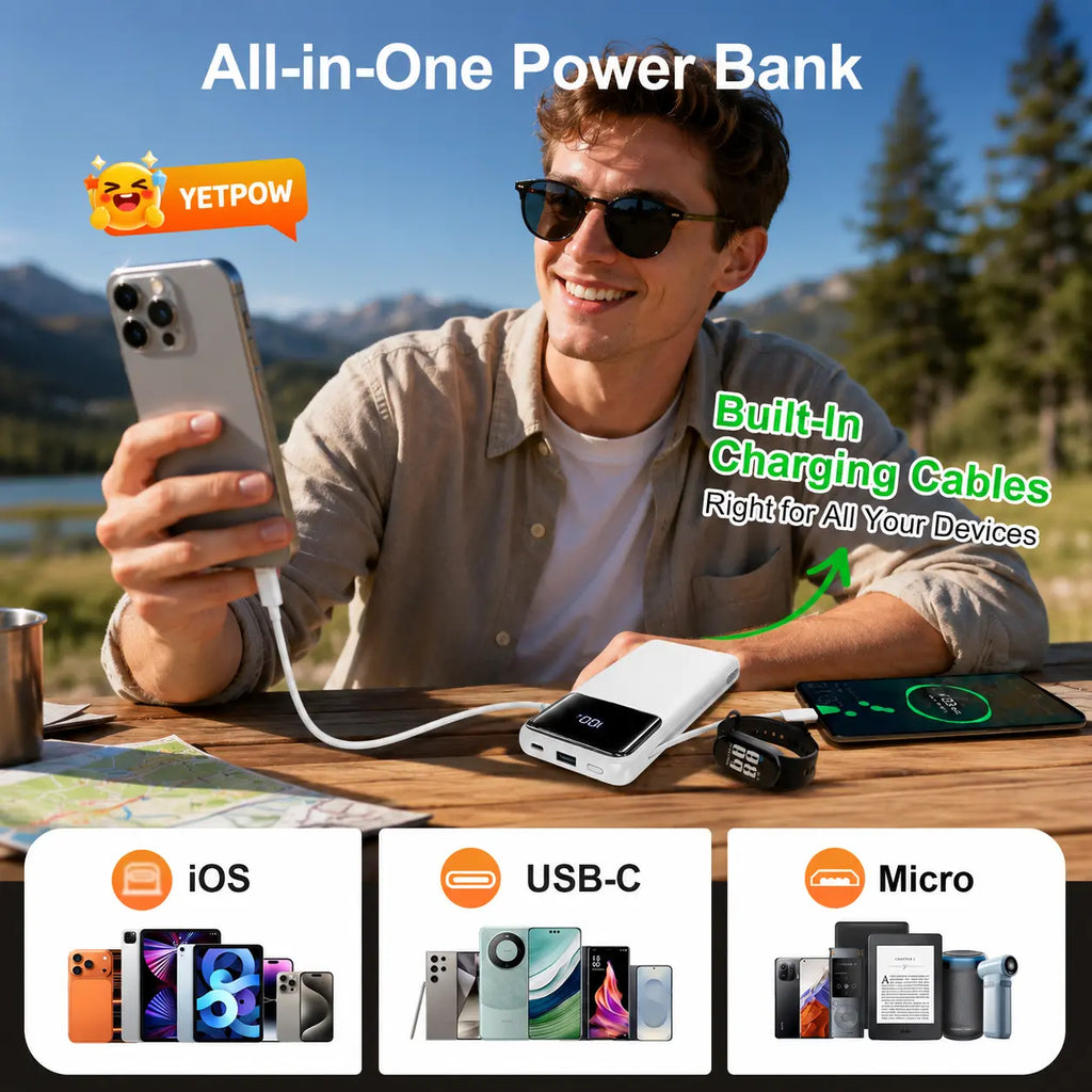 Power Bank, 10000Mah Portable Charger with 4 Built-In Cables, 22.5W Fast Charging, 6 Outputs, LED Display Battery Pack for Iphone Android Ipad Travel, K11 Summerwins