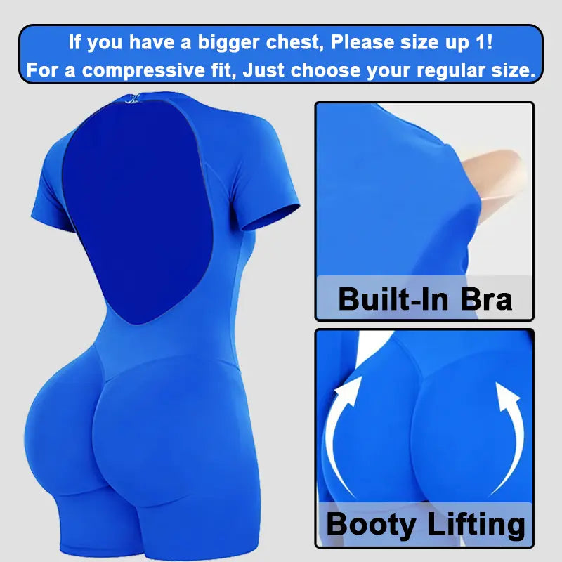 [SIZE up 1] DEEFY Impact Short Sleeve One Piece Women'S Seamless Workout Unitard Tummy Control Butt Lifting Short Sleeve Yoga Romper [STRONG COMPRESSED]