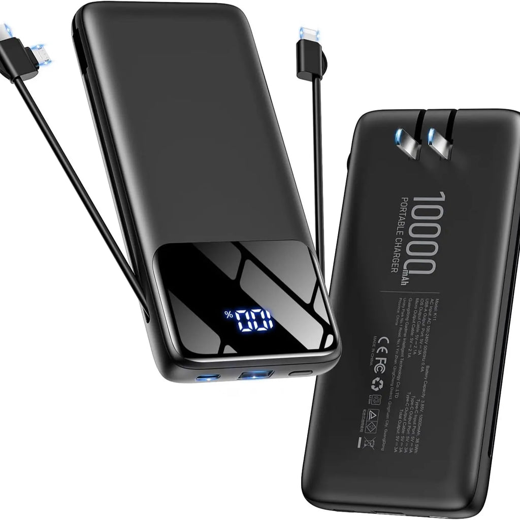 Power Bank, 10000Mah Portable Charger with 4 Built-In Cables, 22.5W Fast Charging, 6 Outputs, LED Display Battery Pack for Iphone Android Ipad Travel, K11 Summerwins