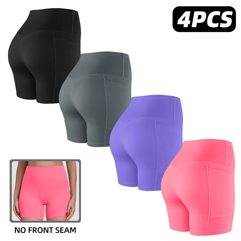 【LOCAL SHIPPING】1/3/4/6-PACK NO FRONT SEAM & BUTT LIFTING SHORTS with Pockets S-2XL - 2026 New Women'S High Waist Tummy Control 5'' Shorts with 1'' Elastic Waistband Yoga Wear Fitness Yoga Gym Activewear