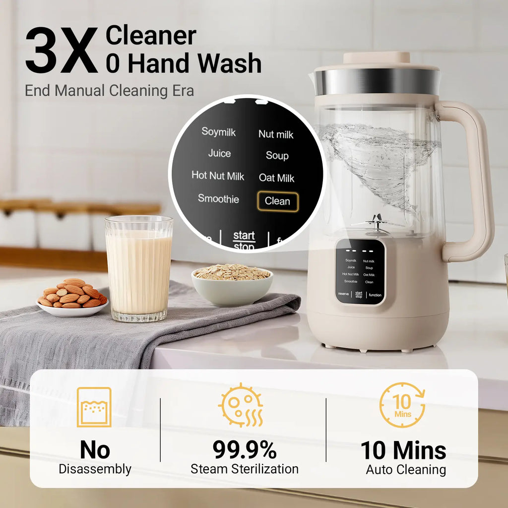Bear 8-in-1 Nut Milk Maker: Create Fresh Soy, Almond, Oat Milk & More with Self-Cleaning and Delay Features