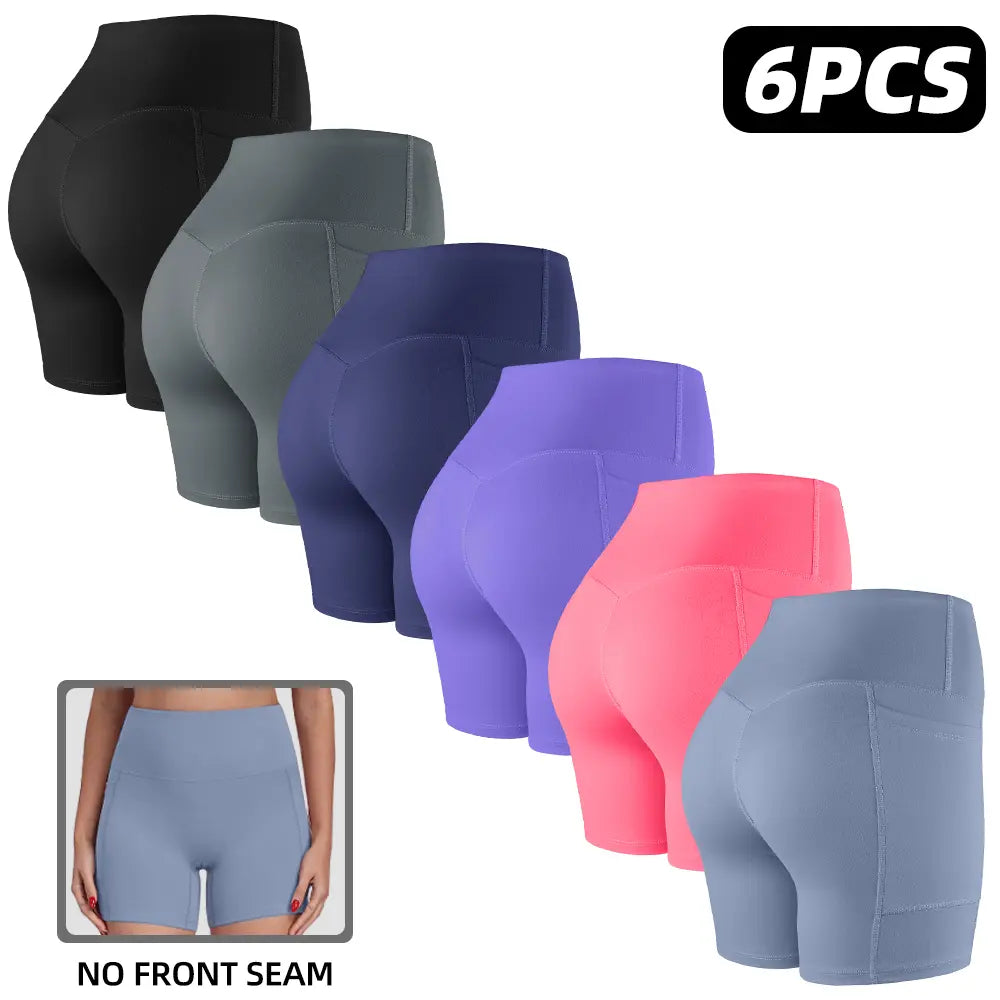 【LOCAL SHIPPING】1/3/4/6-PACK NO FRONT SEAM & BUTT LIFTING SHORTS with Pockets S-2XL - 2026 New Women'S High Waist Tummy Control 5'' Shorts with 1'' Elastic Waistband Yoga Wear Fitness Yoga Gym Activewear