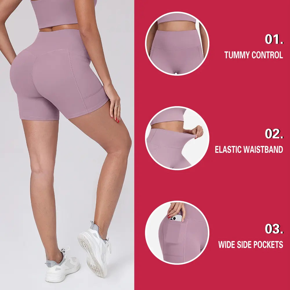 【LOCAL SHIPPING】1/3/4/6-PACK NO FRONT SEAM & BUTT LIFTING SHORTS with Pockets S-2XL - 2026 New Women'S High Waist Tummy Control 5'' Shorts with 1'' Elastic Waistband Yoga Wear Fitness Yoga Gym Activewear