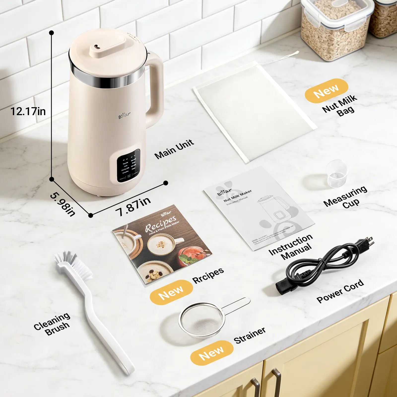 Bear 8-in-1 Nut Milk Maker: Create Fresh Soy, Almond, Oat Milk & More with Self-Cleaning and Delay Features