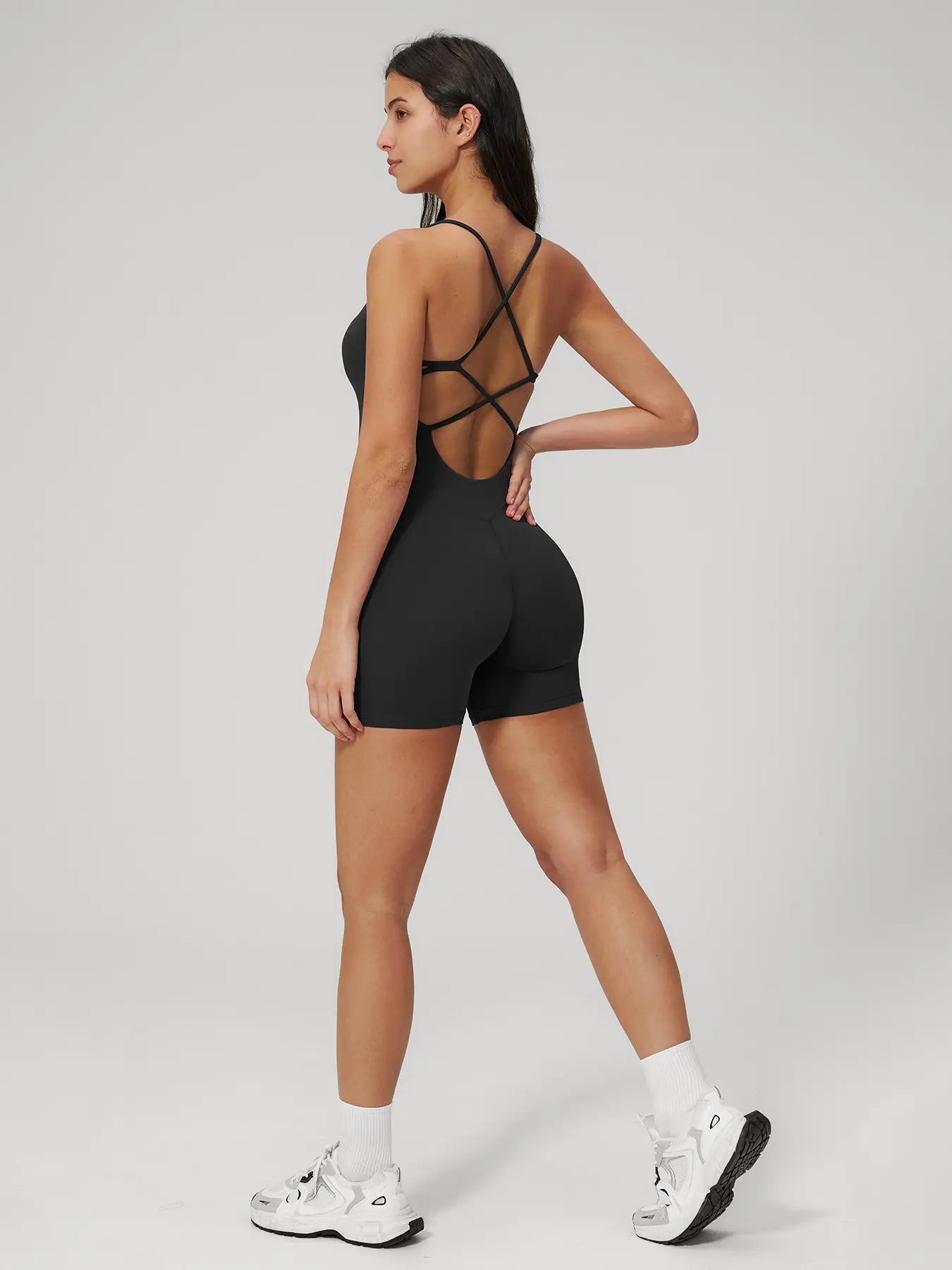 Cross-Border Backless Yoga, Fitness Dance Bodysuit, Butt Lifting, Ruched Micro Flare, Seamless Design, Ideal for Workout & Dance, Sleeveless Yoga Jumpsuits, Activewear Jumpsuit