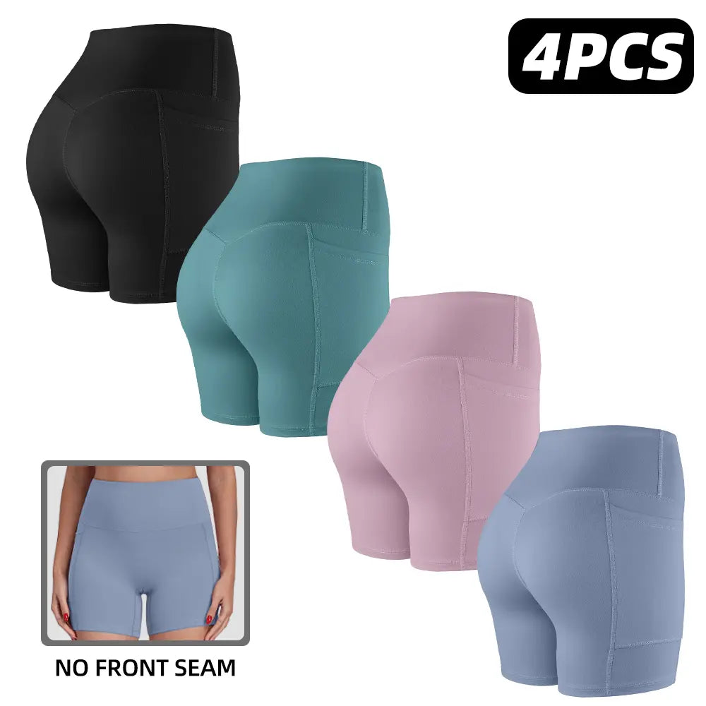 【LOCAL SHIPPING】1/3/4/6-PACK NO FRONT SEAM & BUTT LIFTING SHORTS with Pockets S-2XL - 2026 New Women'S High Waist Tummy Control 5'' Shorts with 1'' Elastic Waistband Yoga Wear Fitness Yoga Gym Activewear