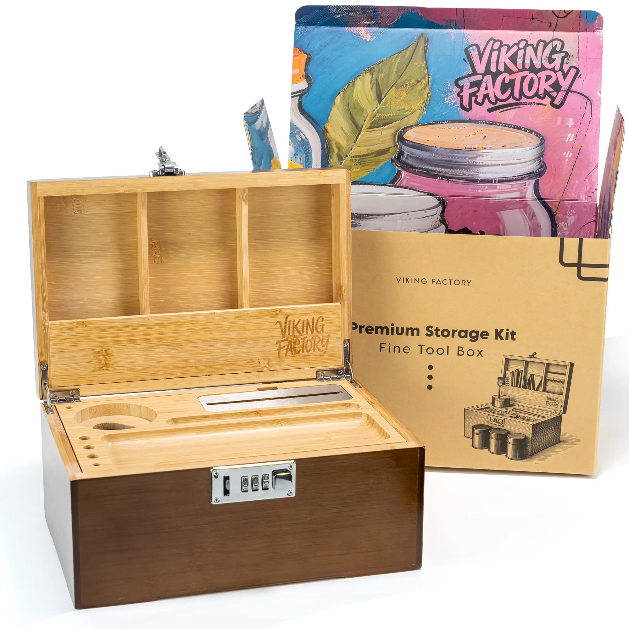 Viking Factory Large Bamboo Storage Box, Elegant Home Office Decorative Organizer Set | Mortise Tenon Crafted