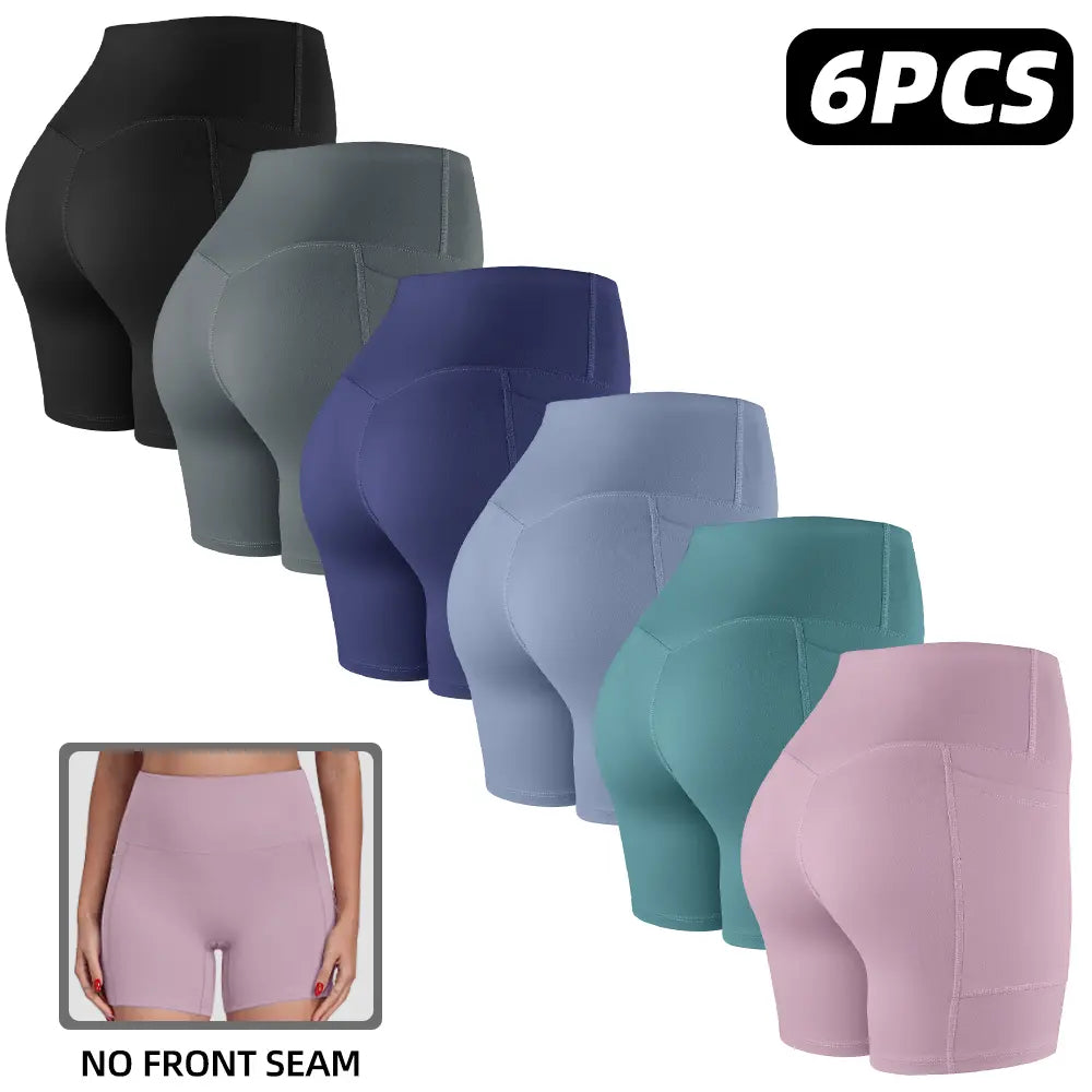 【LOCAL SHIPPING】1/3/4/6-PACK NO FRONT SEAM & BUTT LIFTING SHORTS with Pockets S-2XL - 2026 New Women'S High Waist Tummy Control 5'' Shorts with 1'' Elastic Waistband Yoga Wear Fitness Yoga Gym Activewear
