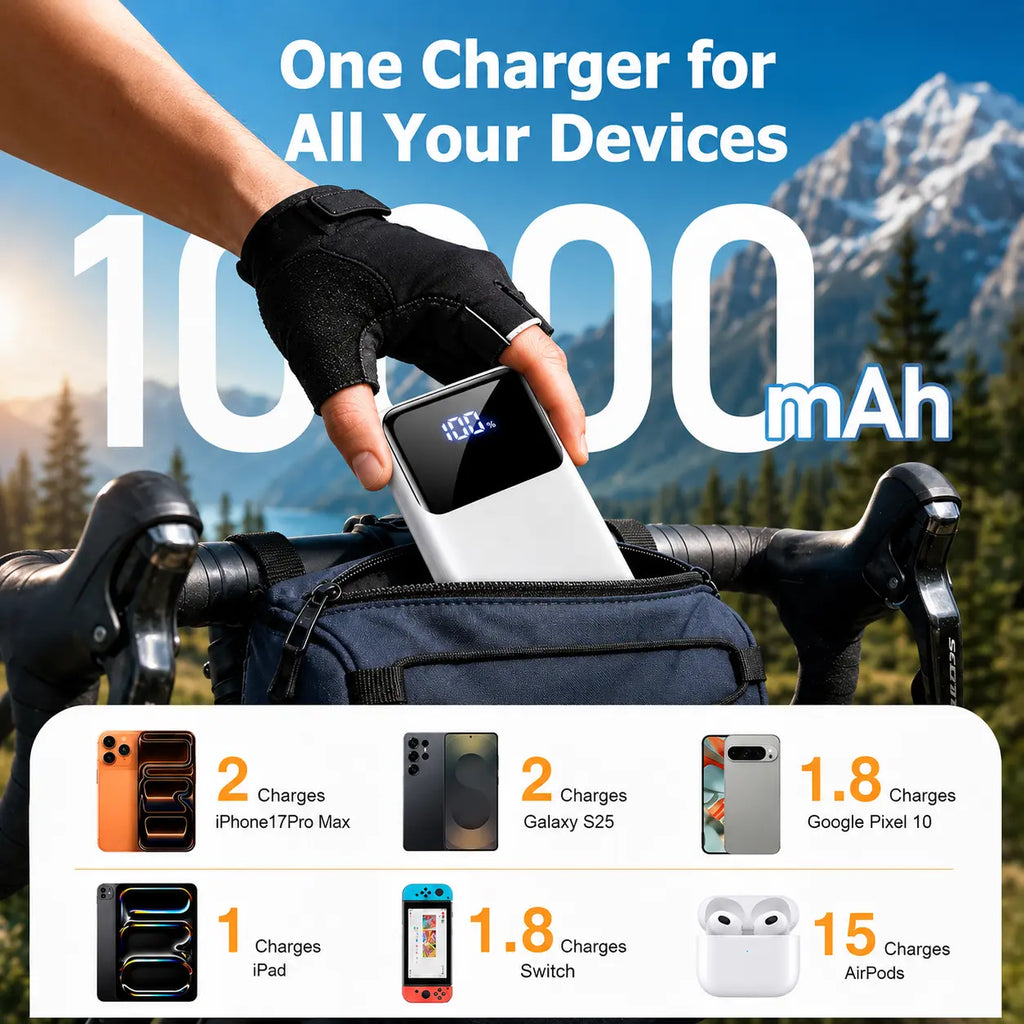 Power Bank, 10000Mah Portable Charger with 4 Built-In Cables, 22.5W Fast Charging, 6 Outputs, LED Display Battery Pack for Iphone Android Ipad Travel, K11 Summerwins