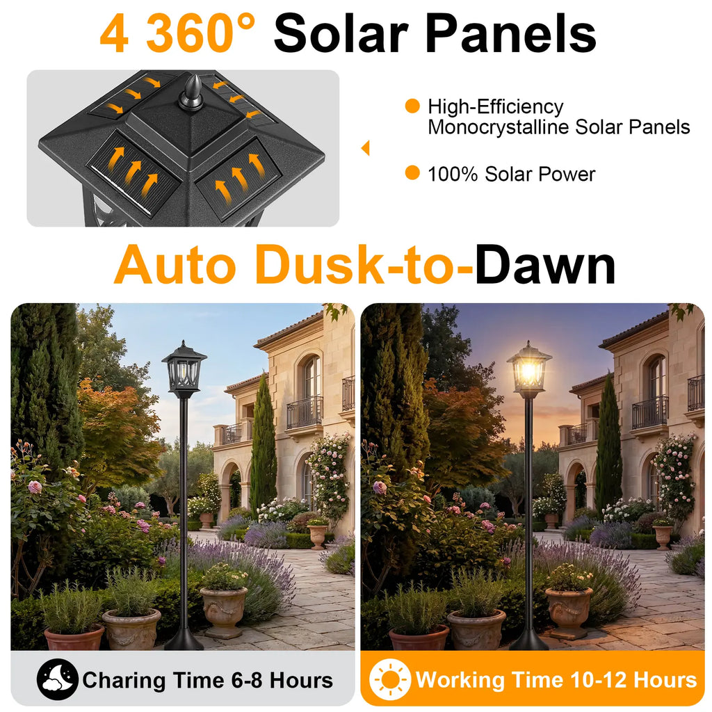 DERAYSION 2 Pack IP44 Waterproof Solar Pathway Lamp Post Lights, Adjustable Height, Auto Dusk-To-Dawn 3000K Warm White Outdoor Lights for Garden Yard Driveway Decor