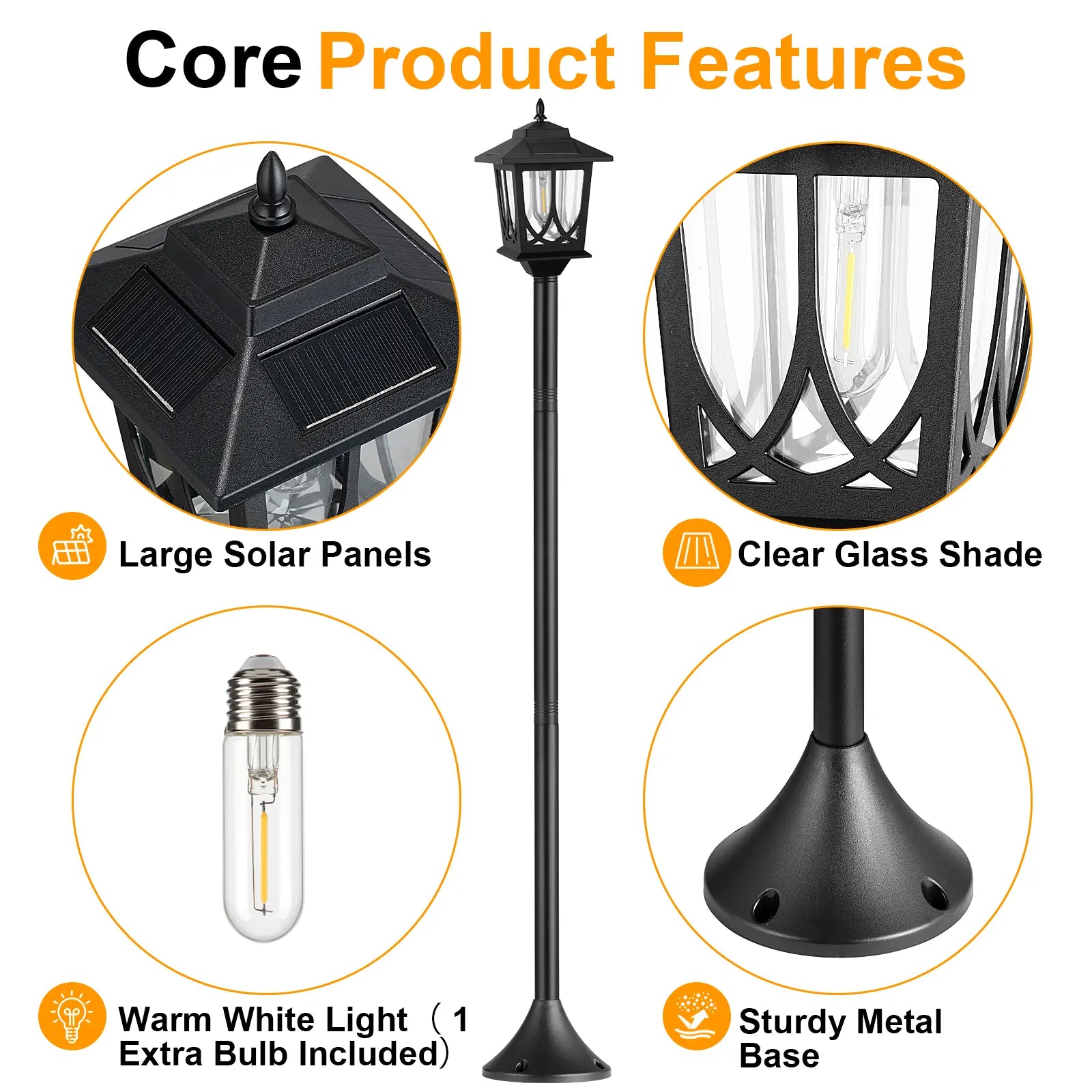 DERAYSION 2 Pack IP44 Waterproof Solar Pathway Lamp Post Lights, Adjustable Height, Auto Dusk-To-Dawn 3000K Warm White Outdoor Lights for Garden Yard Driveway Decor